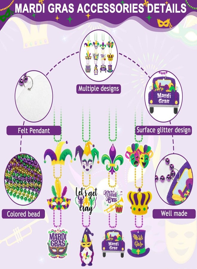 EOBOH 48PCS Mardi Gras Beads Throw, Mardi Gras Beads Necklace with Pendant, 12 Kinds Elements Green Purple Gold Accessories, Bead Necklace Costumes Mardi Gras Celebration Events Parade Throws Party Supplies - Image 3